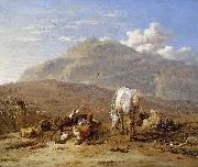 Karel Dujardin Southern landscape with young shepherd and dog. oil painting